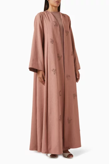 4-piece Embroidered Abaya Set in Cotton