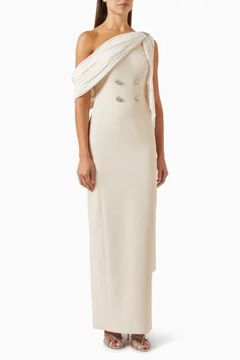 فستان روزبيري طويل بتصميم غير متماثل