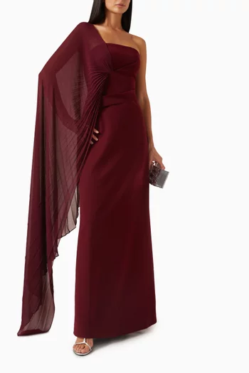One-shoulder Gown in Velvet Satin & Chiffon