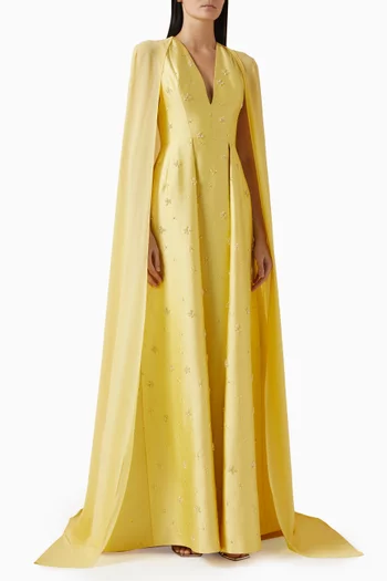 فستان سهرة بكاب وفتحة رقبة شكل V تفتا