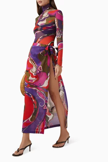 Orchidee-print Wrap Skirt in Cotton-muslin