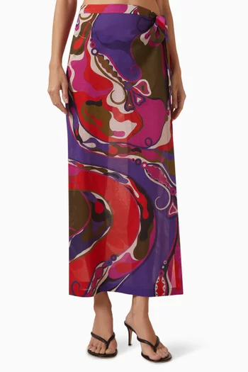 Orchidee-print Wrap Skirt in Cotton-muslin