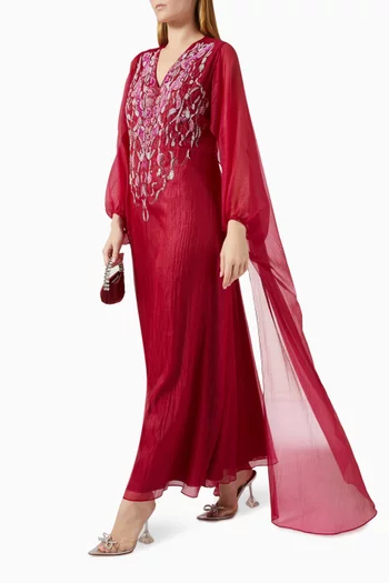 Bead-embellished Cape Dress in Organza