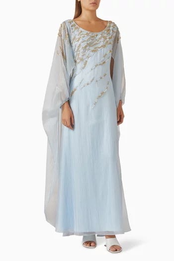 Sequin-embellished Cape Dress in Organza