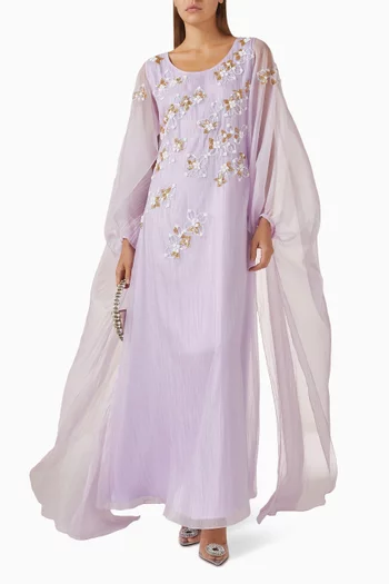 Bead-embellished Cape Dress in Organza