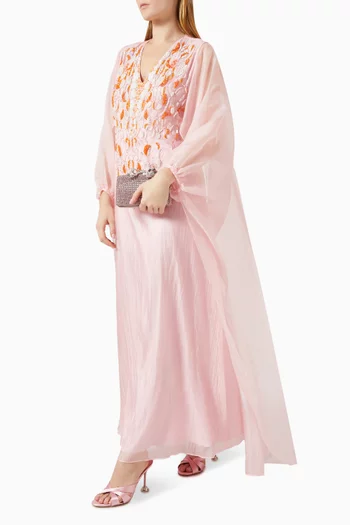 Bead-embellished Cape Dress in Organza