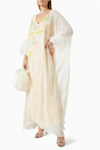 Embellished Feather Kaftan-style Dress