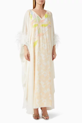 Embellished Feather Kaftan-style Dress