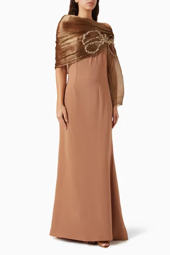 Embellished Drape Dress in Crepe