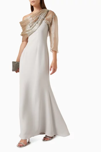 Embellished Drape Dress in Crepe