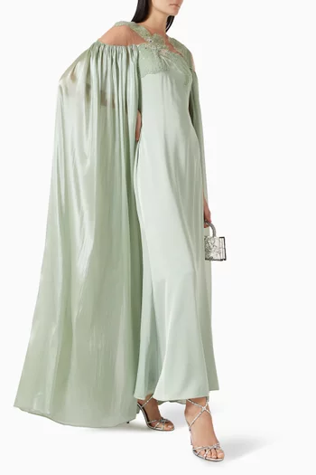 Sequin-embellished Cape Dress in Crepe