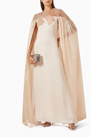 Sequin-embellished Cape Dress in Crepe