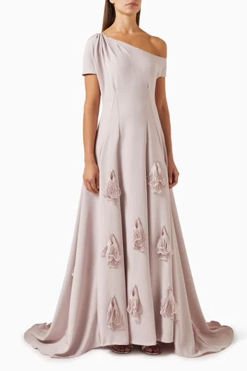 فستان سهرة مزين بزهور بارزة