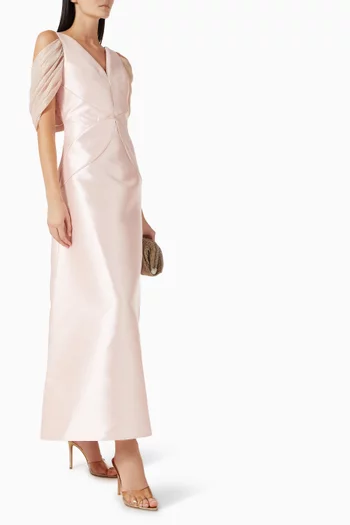 Drape-sleeve Dress in Satin