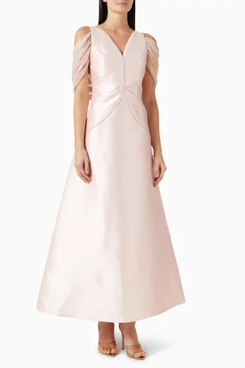Drape-sleeve Dress in Satin