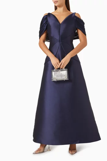 Drape-sleeve Dress in Satin