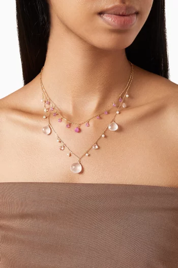 قلادة بطبقتين مرصعة بياقوت وكوارتز ذهب عيار 18