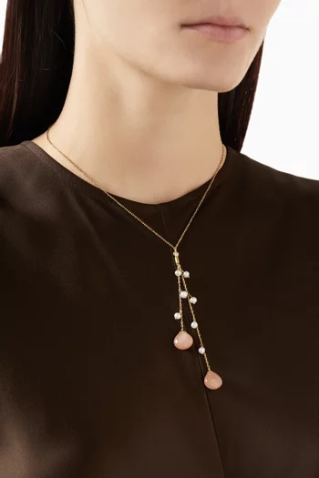 Pearl & Moonstone Lariat Necklace in 18kt Gold