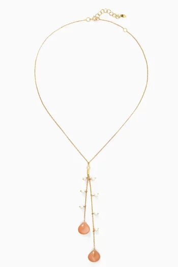 Pearl & Moonstone Lariat Necklace in 18kt Gold