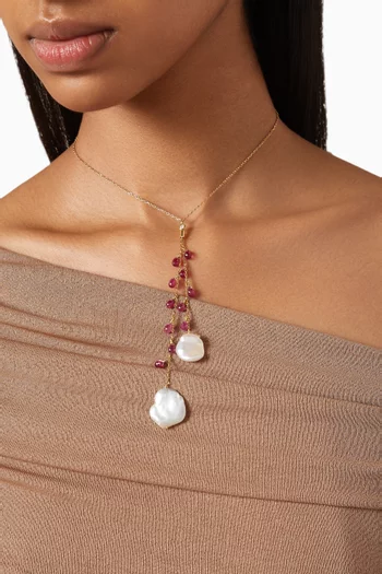 Pearl & Sapphire Lariat Necklace in 18kt Gold