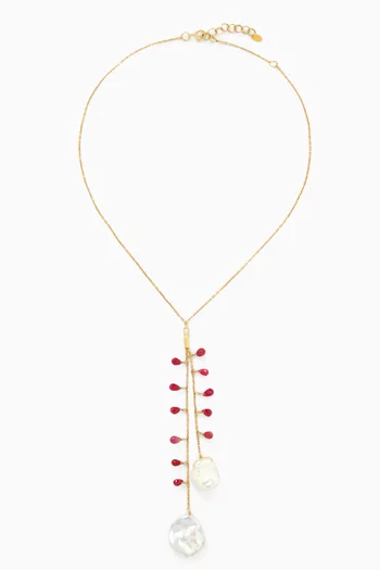 Pearl & Sapphire Lariat Necklace in 18kt Gold