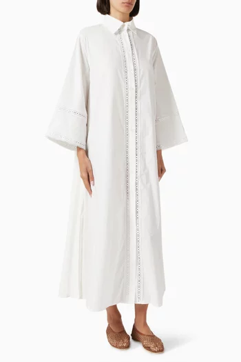 فستان أوبرا طويل بنمط قميص بأجزاء من دانتيل قطن بوبلين