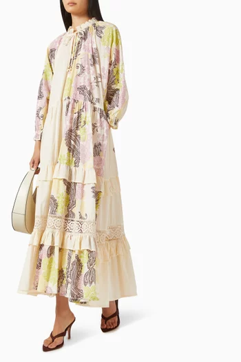 فستان كاستيلو طويل بكشكش قطن