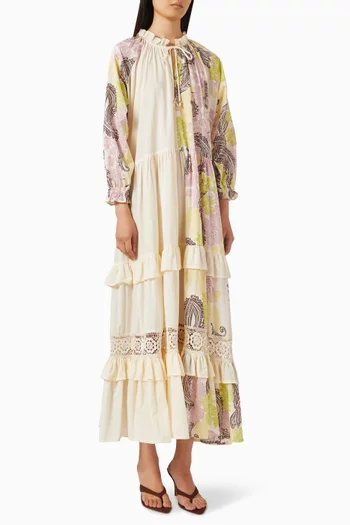 فستان كاستيلو طويل بكشكش قطن