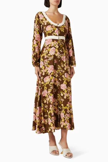 فستان جولييت متوسط الطول قطن وكتان