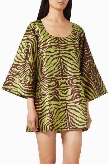 فستان قصير بنقشة زيبرا قماش تفتا