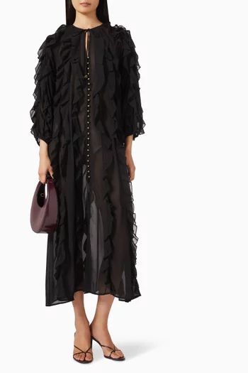 فستان سن راي طويل بكشكش كريب وجورجيت