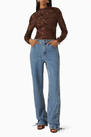 Flower-appliqué Top in Mesh