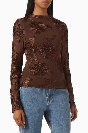 Flower-appliqué Top in Mesh