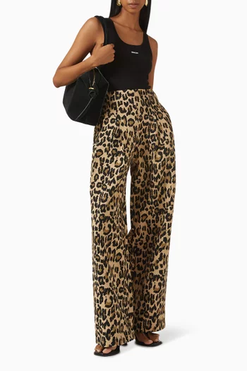 بنطال بقصة ساق واسعة ونقشة جلد الفهد جاكار