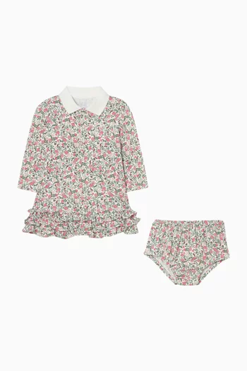 Floral-print Ruffled Polo Dress & Bloomer in Cotton