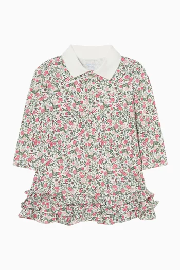 Floral-print Ruffled Polo Dress & Bloomer in Cotton