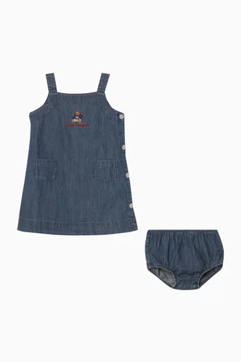 Polo Bear Overall Dress in Denim