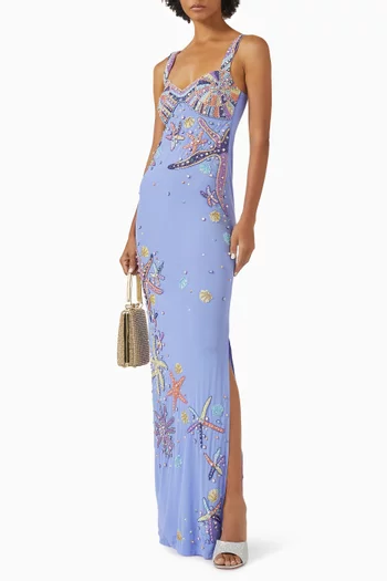 Crescent Shell Maxi Dress in Mesh