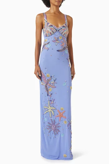 Crescent Shell Maxi Dress in Mesh