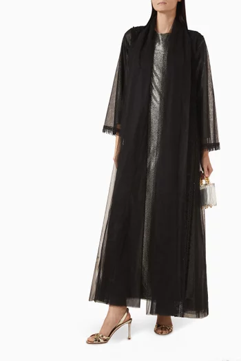3-piece Bead-trim Abaya Set