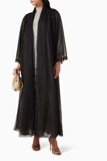 طقم عباية بأشرطة مطرزة بالخرز، 3 قطع