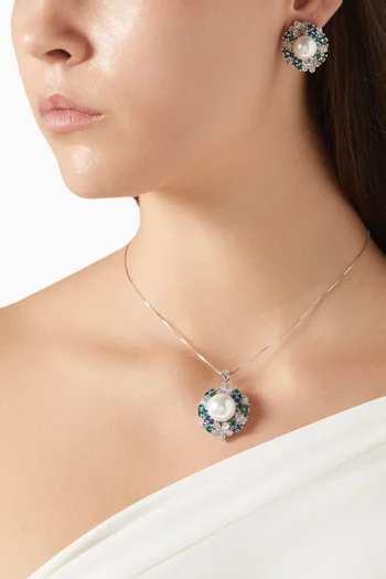 Yasmine Pearl Pendant Necklace & Stud Earrings in 925 Sterling Silver