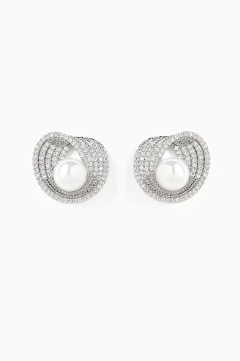 Lusterloop Stud Earrings in Rhodium Plated Metal