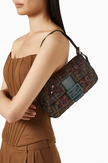 2000s Beaded Baguette Shoulder Bag in Zucca Canvas