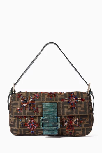 2000s Beaded Baguette Shoulder Bag in Zucca Canvas