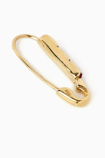 Mini Ruby Baguette Single Safety Pin Earring in 14kt Gold