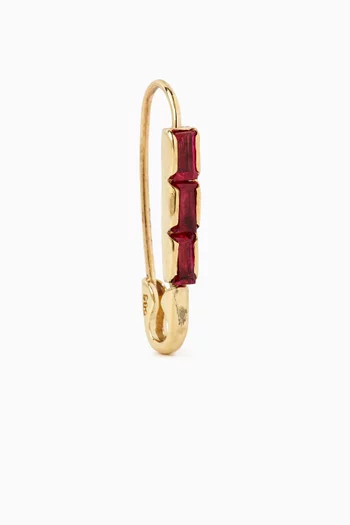 Mini Ruby Baguette Single Safety Pin Earring in 14kt Gold