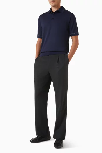 تي شيرت بولو بنقشة مربعات صغيرة مزيج صوف