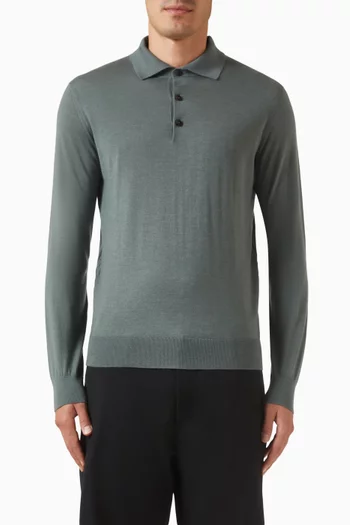 تي شيرت بولو بأجزاء جانبية بنقشة أرغايل مزيج كشمير