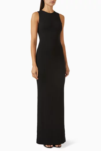 فستان طويل بلا أكمام وفتحة رقبة مستديرة مودال